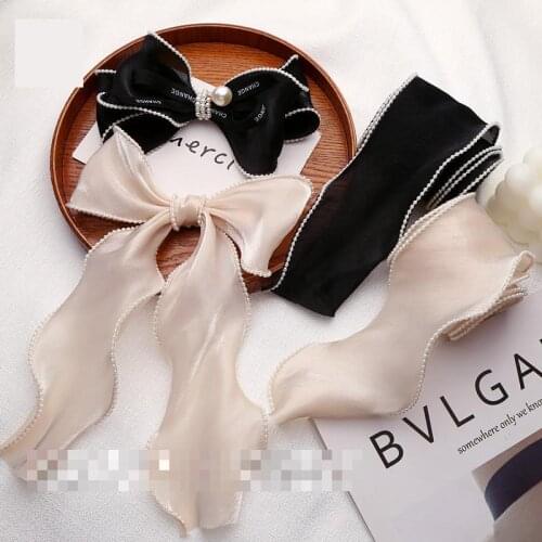 2m/lot 45cm Beige Waves Edge With Pearl Glitter Ribbon Big Bow Ribbons For Crafts Hair Accessories Handwork Diy Material