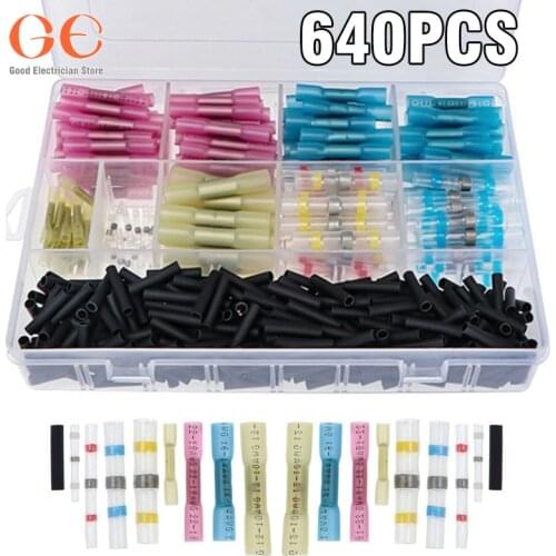 640PCS Waterproof Insulated Heat Shrink Solder Sleeve Heat Shrink Crimp Connector Heat Shrink Tube Kit With Box wire connector