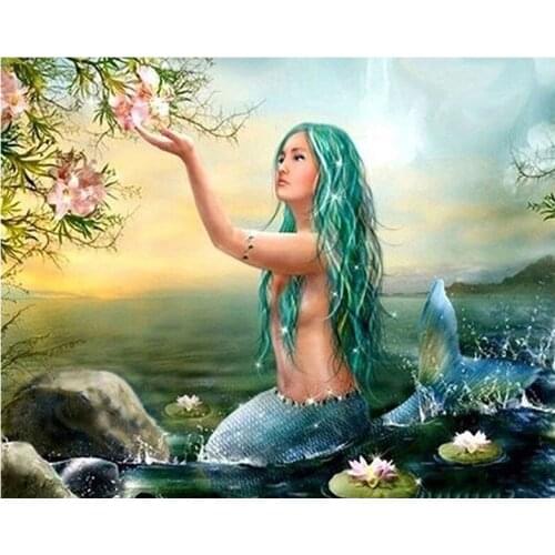 5D Diy Mermaid Diamond Painting Lotus pond landscape Diamond embroidery Full square round Drill Cross Stitch Mosaic kit ZP-3351