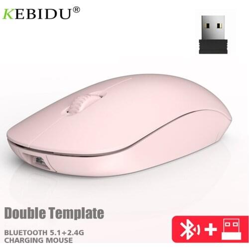Kebidumei 2.4Ghz+Bluetooth 5.0 Mini Wireless Mouse Optical 2 In 1 1200DPI Rechargable Mice With USB Receiver For Computer Laptop