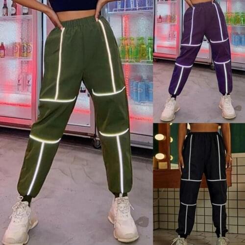 Women Summer Pants Casual Loose Reflective Stripes Loose Sweatpants Women Ankle Tied High Waist Streetware Trousers for Sports