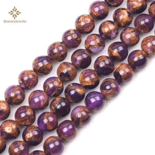 Purple Natural Matte Cloisonne Minerals Beads Dull Polished Round Loose Beads For Jewelry Making DIY Bracelet 15'' 6 8 10mm
