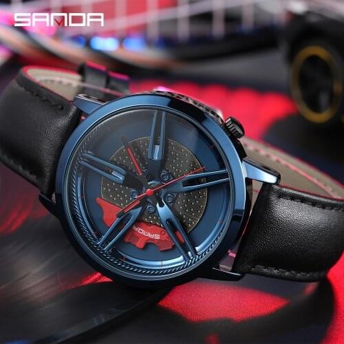 SANDA Watch Men Top Brand Luxury Fashion Casual Quartz Wristwatch Unique Car Wheel Dial Waterproof Clock Relogios Masculino