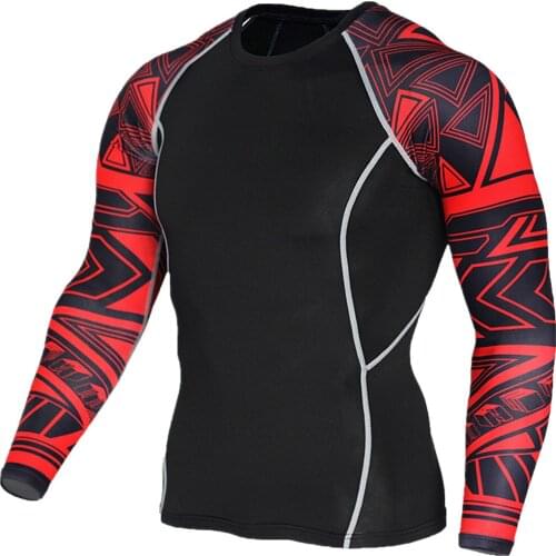 Vintage Patchwork Print Tights T-shirt Autumn Compression Workout T Shirt Men Comfy Long Sleeve Round Neck T-shirts Tee Футболка