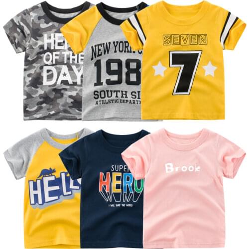 Letters Print T Shirt Boys Girls Summer Kid Clothes Unisex Figure T-shirts for Boy Cotton Top Tee Childrens Clothing Dropship