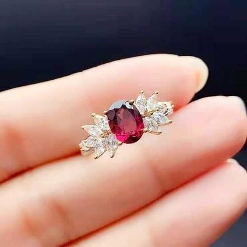 Fine Natural Garnet Ring Real 925 Sterling Silver Fashion Superflash Wedding Jewelry for Women MeiBaPJFS