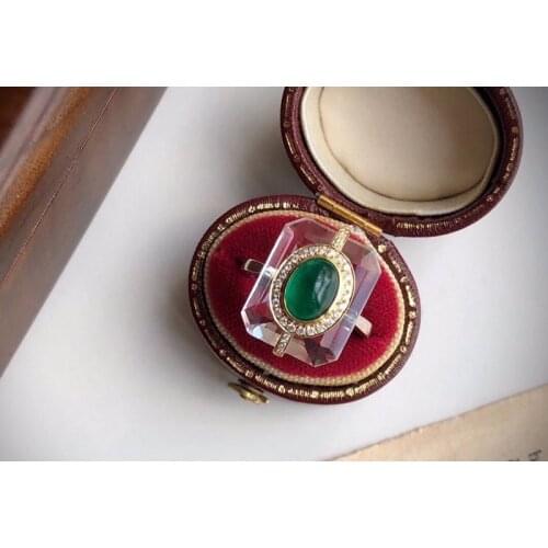 Aazuo 18K White Gold Natural Ellipse Emerald White Crystal Real Diamonds Classic Rectangle Ring for Women Senior Banquet Party