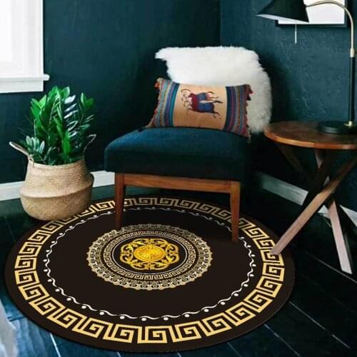 Carpet Living Room Black White Gold Luxury Style European Relief Pattern Round Carpets And Rugs For Bedroom Chair Mat Washable