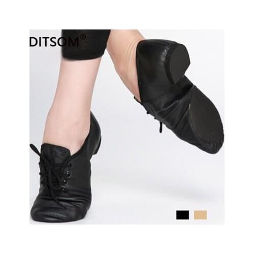 Quality Genuine Leather Lace-Up Jazz Dance Shoes For Men Soft Ballet Jazz Dancing Sneakers Black Tan Colors Sport Shoes Unisex