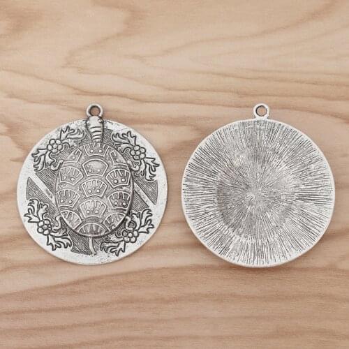 5 Pieces Large Turtle Tortoise Round Charms Pendants for Necklace Jewellery Making Findings