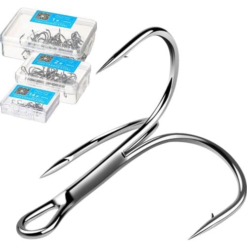 DONQL 20pcs/ Set Treble Fishing Hooks Carbon Steel Barbed Fishhooks Super Sharp Triple Hooks Sea Tackle Accessories with Box