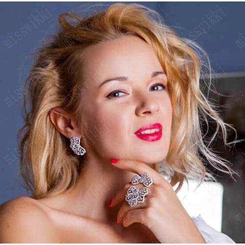 Missvikki Luxury elegant woman Girl Bowknot Flower Drop Earring Jewelry Fashion Trend Dancer Bridal Wedding Party Show GIFT