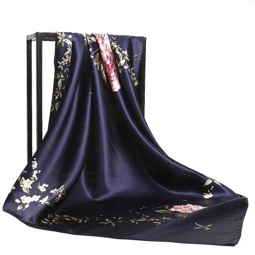 Fashion Scarves and Shawls Silk Satin Hijab Scarf For Women Print Kerchief 90*90cm Square Shawl Headband Neck Scarfs For Ladies
