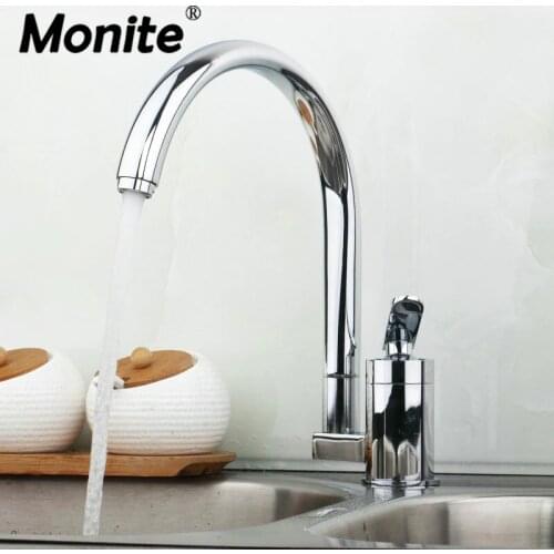 Monite 360 Swivel Deck Mount Single Handle Rotated Kitchen Chrome Bathroom Basin Sink Water Vessel Lavatory Tap Mixer Faucet