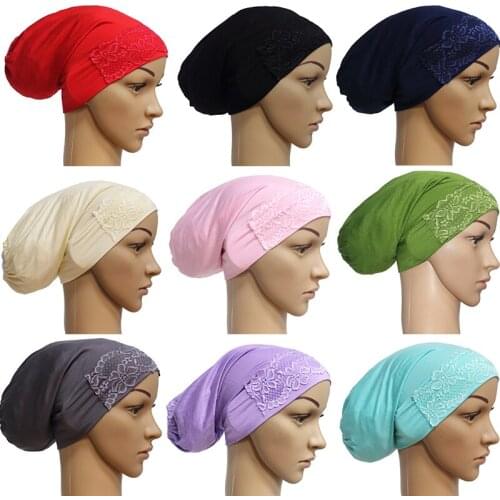 Full Cover Lace Flower Muslim Underscarf Hat Headscarf Turban Islam Wrap Hijab Cap Women Hair Loss Cancer Chemo Beanie Headwear