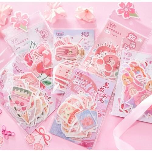 45 Pcs/lot pink delicious food mini paper sticker decoration DIY diary scrapbooking seal sticker kawaii stationery
