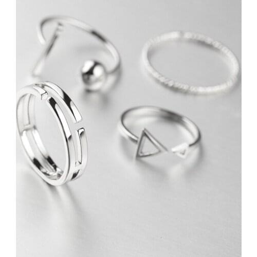 New Fashion 4 Pcs/Set Korean Style Rings Simple Joker Metal Finger Ring Silver Color Adjustable for Women Gift Ring set