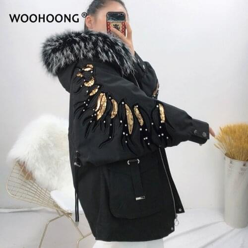 2021 New Winter Wear Angel Wings Parker Plus Size Fashion Woman Raccoon Fur Collar Rex Rabbit Fur Liner Detachable Warm Street