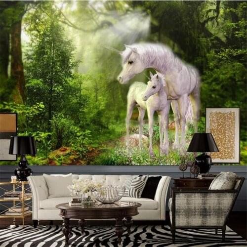 Wallpapers Youman 3D Custom Green Wallpaper Horse Wallpaper Murals Forest Animal Wallpaper Bedroom Study Kitchen Restaurant