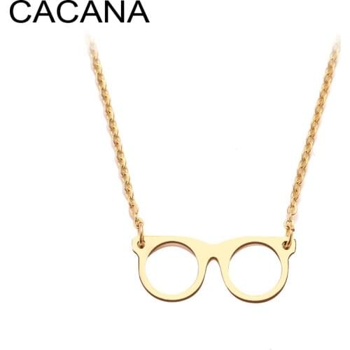 CACANA Stainless Steel Necklace For Women Man Fashion Glasses Style Gold And Silver Color Pendant Necklaces Engagement Jewelry