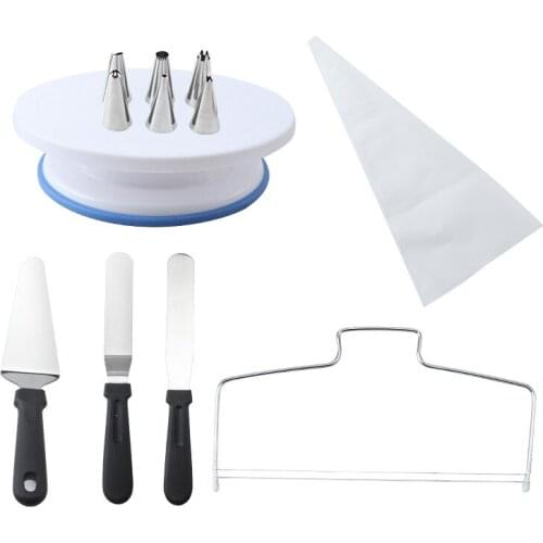 Cake Turntable Set Baking Tool Decorating Set 13-piece Set PP Scraper Spatula Set Stainless Steel Decorating Mouth
