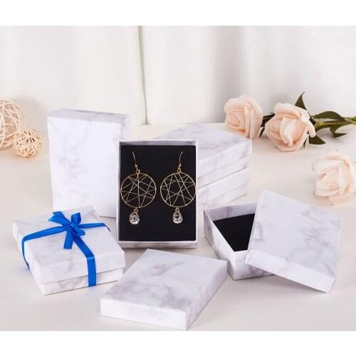 Pandahall Rectangle/Square Marble Paper Cardboard Jewelry Boxes for Jewelry Necklace Bracelet Earring Ring Gift Box StorageWhite