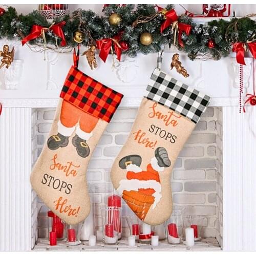 Christmas Stocking Sock Xmas Gift Bags Fireplace Decoration Socks Red And Black Grid Stocking Christmas Decor Fesitivel Props