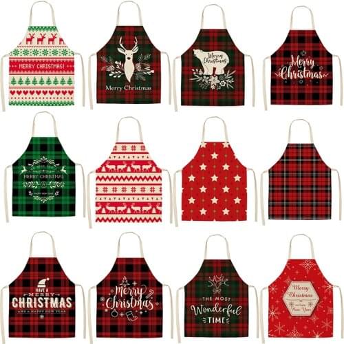 1PC Christmas Fashion Cotton Red Green Aprons for Women Girls Vintage Cooking Retro Apron Christmas kitchen Aprons Supplies