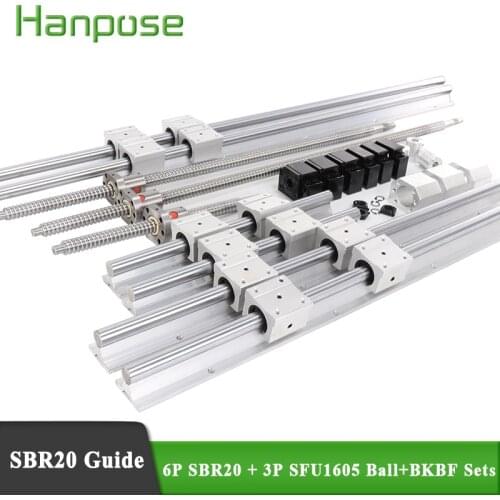 SBR20 linear guide any length 6 sets linear rail + SBR20UU+linear bearing blocks+SFU1605 ball screw+3 BK12/BF12