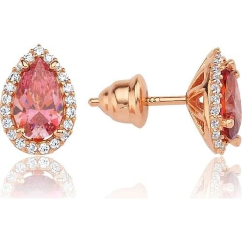Valori Jewels 1.5 Carat, Zirconia Pink And White Pear Gemstone, Rose Gold Plated, Sterling Silver Earrings