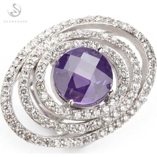 SHUNXUNZE Luxury Punk engagement Wedding rings Jewelry & Accessories for women Purple Cubic Zirconia Rhodium Plated R3265 size 6