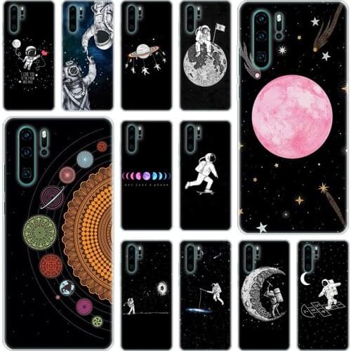 Hot Moon Stars Space Astronaut Silicone Phone Case for Huawei P50 P40 Pro P30 Lite P20 Pro P8 Lite 2017 P Smart Z 2020 2021