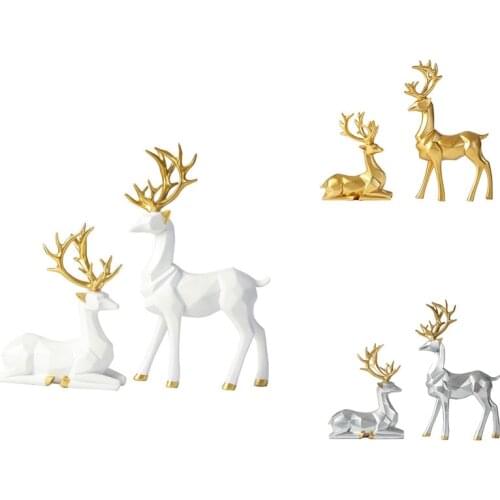 European Style Resin Deer Figurine Statue Home Living Room Decor Crafts Sculpture Creative Gifts Desktop Ornament
