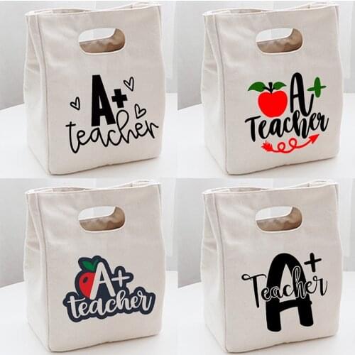 A+ Teacher Print Portable Lunch Bags Thermal Insulated Bento Box Tote Cooler Handbag Dinner School Food Storage Pouch Best Gifts