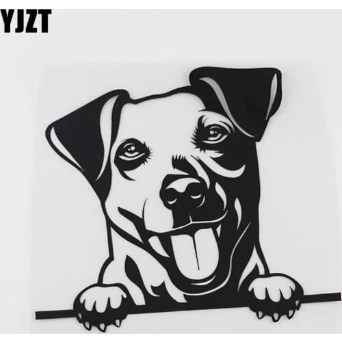 YJZT 15.8CMX13.4CM Fun Jack Russell Dog Happy Peeking Vinyl Car Sticker Black/Silver 8A-0104