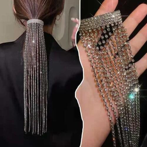 2021 Full Rhinestones Hair Clips adornos para vestidos de pedreria Long Chain Tassel Hairpin for Hair Accessories Women Girls