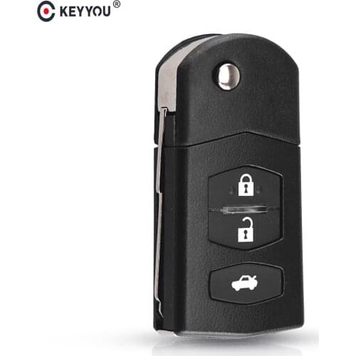 KEYYOU 10x For Mazda 3 5 6 Folding Flip Remote Car Key Replacement Black FOB Shell Case Fob 3 Buttons Key Replacement