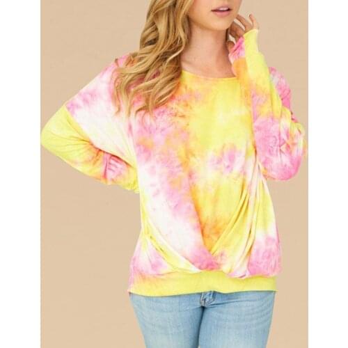 Tie dye Printed Hoodies Womens Casual Long Sleeve Printed O Neck Loose Sweater Pullover Blouse Tops Elegant Womens Moletom