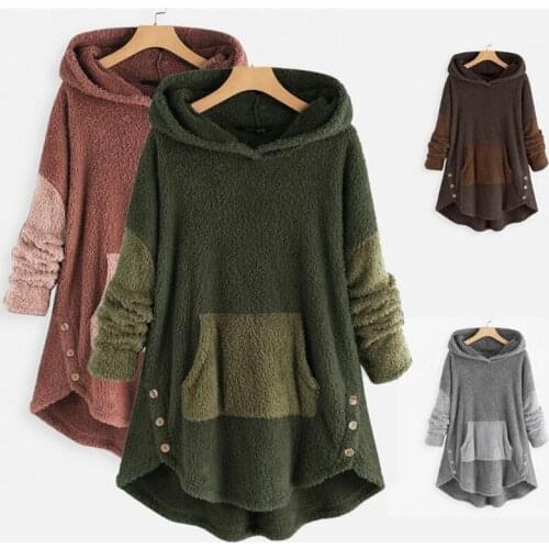 Women Hoodies Winter Plush Fluffy Sweatshirt Hooded Long Sleeve Fleece Pullover Casual Solid Autumn Sweatshirts Hoodied Coat Top