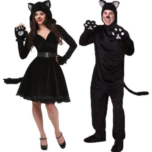 LoveyRoyal Sexy cosplay Halloween Cat Girl Couple Dress Cat Girl Lang Devil Dress Costume Male Animal Hair Dress Stage Suit