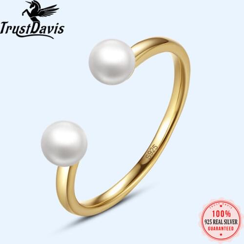 Trustdavis Real 925 Sterling Silver Sweet Freshwater Pearl Opening Ring For Women Wedding Party Fine S925 Jewelry Gift DA28