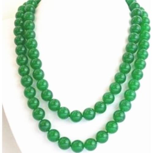 New fashion diy 10mm natural stone dyed green chalcedony jades chain long strand women necklace gift jewelry 35inch MY5332