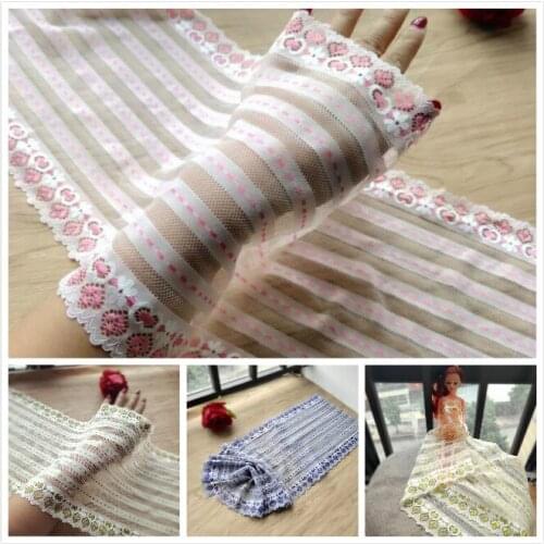 1 Meter Doulbe Colors Vintage Hair Decoration Elastic Stretch Lace Trim Wedding Dress Skirt Underwear Lace Trims Fabric 22cm
