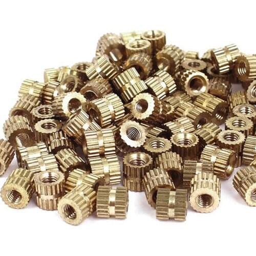 100pcs Round M3 Metric Threaded Brass Knurl Insert Nuts 3mm Inner Thread Diameter Gold Tone For Tightly Fixing