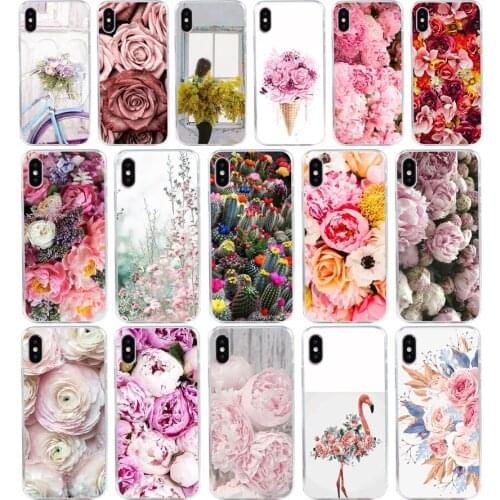 172SD 1807T Drawn Peony Delicate Flower gift Soft Silicone Tpu Cover phone Case for iphone 5 5s se X XR XS Max case
