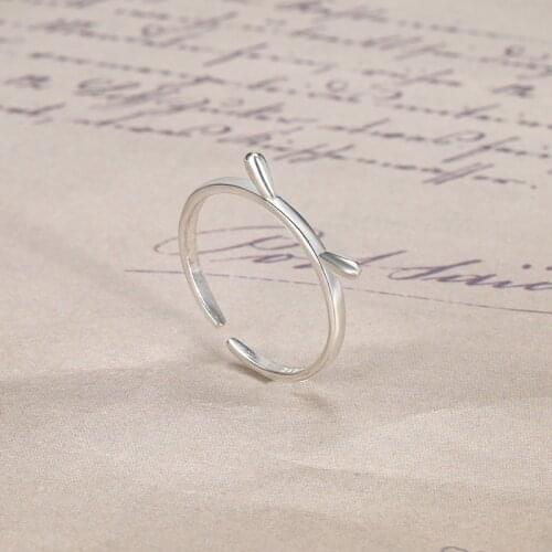 2021 Silver Color Cat Ear Finger Ring Open Design Cute Fashion Jewelry Ring For Women Young Girl Child Gift 925 Sterling Silver