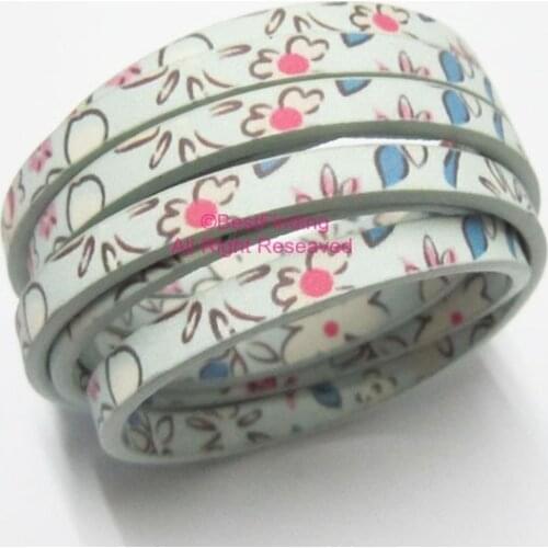 5x2mm Light turquoise flower leather cord 5mm Flat leather cord