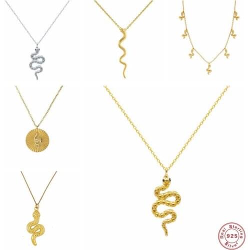 Aide 925 Sterling Silver Gold Twisted Snake Pendant Necklace Women Fashion Luxury Zircon Charm Choker Rock Punk Party Jewelry