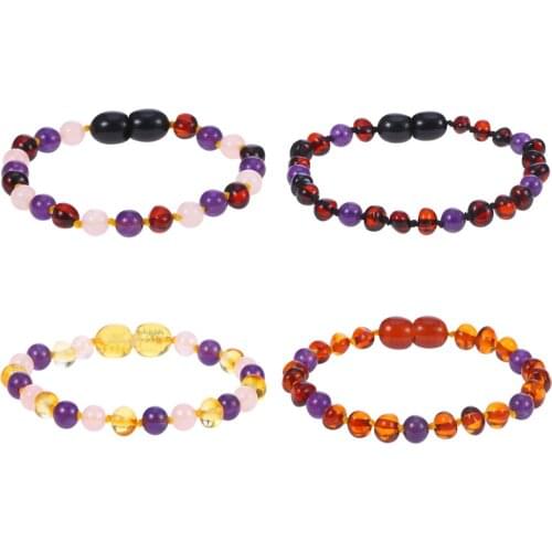 Authentic Baby Amber Bracelets Handmade Purple Yellow Blood Amber Good Luck Peace Bracelet Gemstone Bracelet for Women Charm