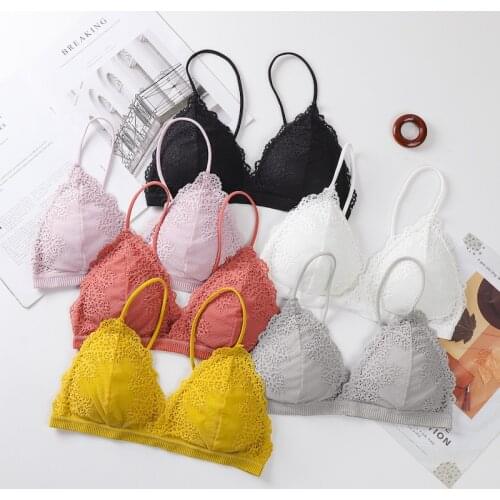 Women Floral Lace Bra Push Up Wireless Triangle Bra Lace Bralette Sexy Lingerie Brassiere Seamless Thin Underwear Comfort Bras